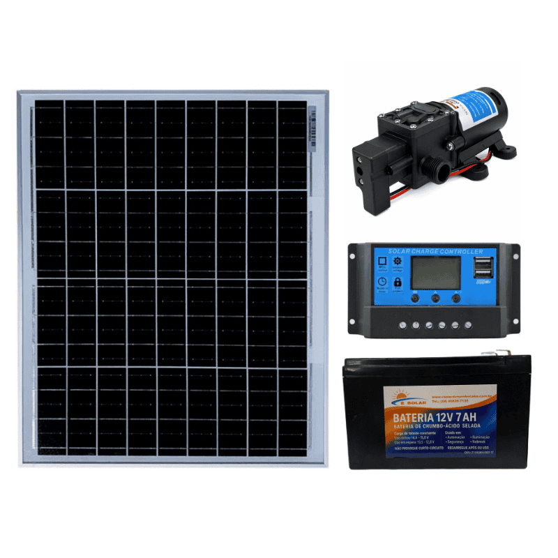 Imagem do produto Kit Bombeamento D'Água 12v 180 L/H - Bomba 12v 30w - Placa 30w