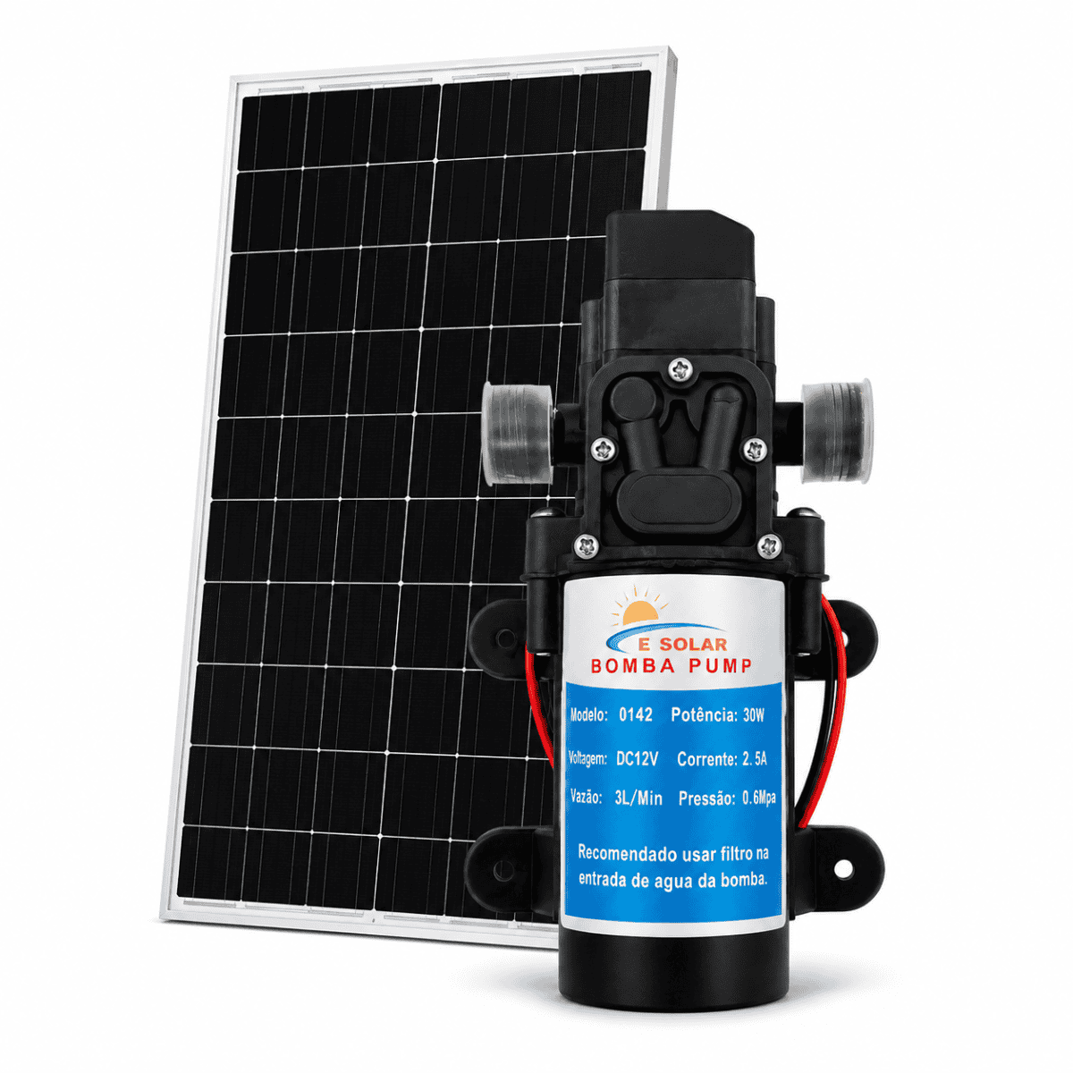 Imagem do produto Kit Bombeamento D'Água 180 L/H - Bomba 12v 30w - Painel 60w Ztroon