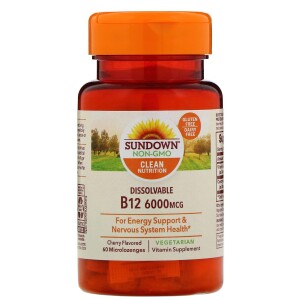 Foto1 - Vitamina B12 Solúvel (Sabor Cereja) 6.000 mcg - 60 Micropastilhas - Sundown Naturals