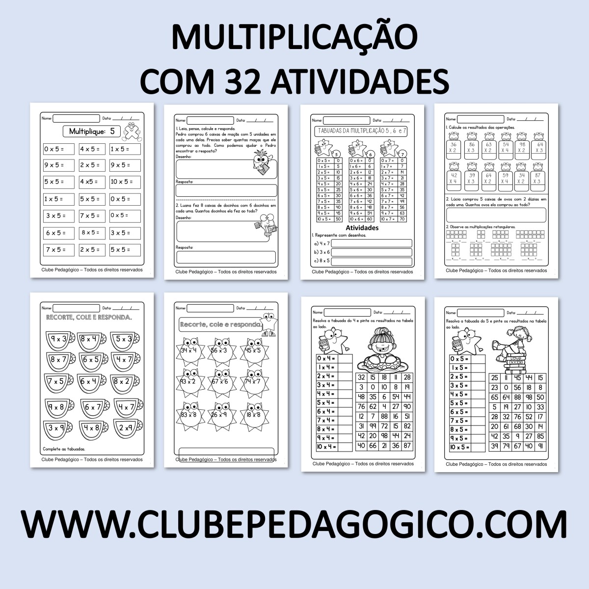 Foto 1 - Caderno de atividades de multiplicação de 1 a 9 com 32 páginas