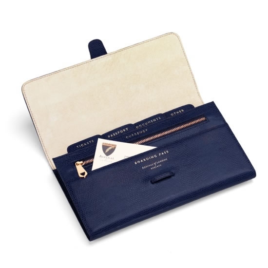 Foto 1 - Carteira de viagem clássica Midnight Blue Lizard & Cream Suede