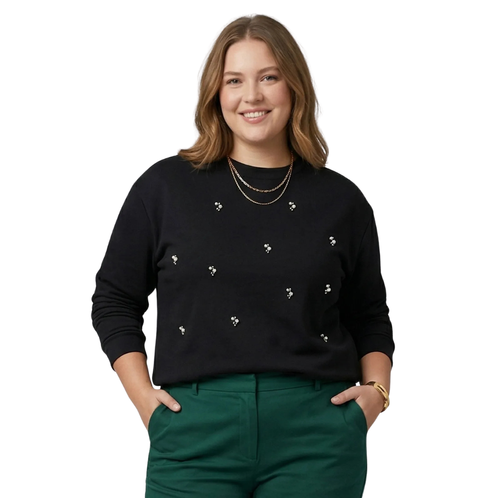 Foto 1 - BLUSÃO PLUS SIZE COM REBITE EM MOLETOM SECRET GLAM PRETO