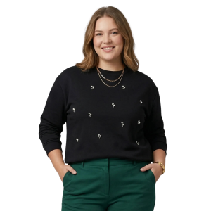 Foto1 - BLUSÃO PLUS SIZE COM REBITE EM MOLETOM SECRET GLAM PRETO