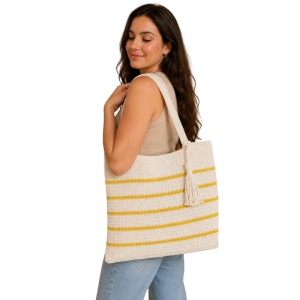 Foto2 - BOLSA FEMININO EM CROCHE - Off White com Amarelo