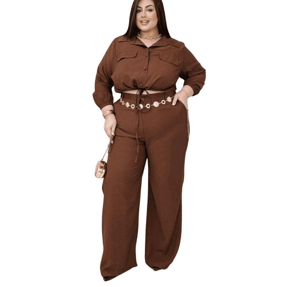 Foto 1 - CONJUNTO FEMININO EM ALFAIATARIA PREMIUM CALÇA + CAMISA CROPPRD PLUS SIZE