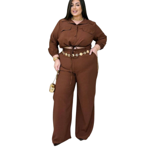 Foto1 - CONJUNTO FEMININO EM ALFAIATARIA PREMIUM CALÇA + CAMISA CROPPRD PLUS SIZE