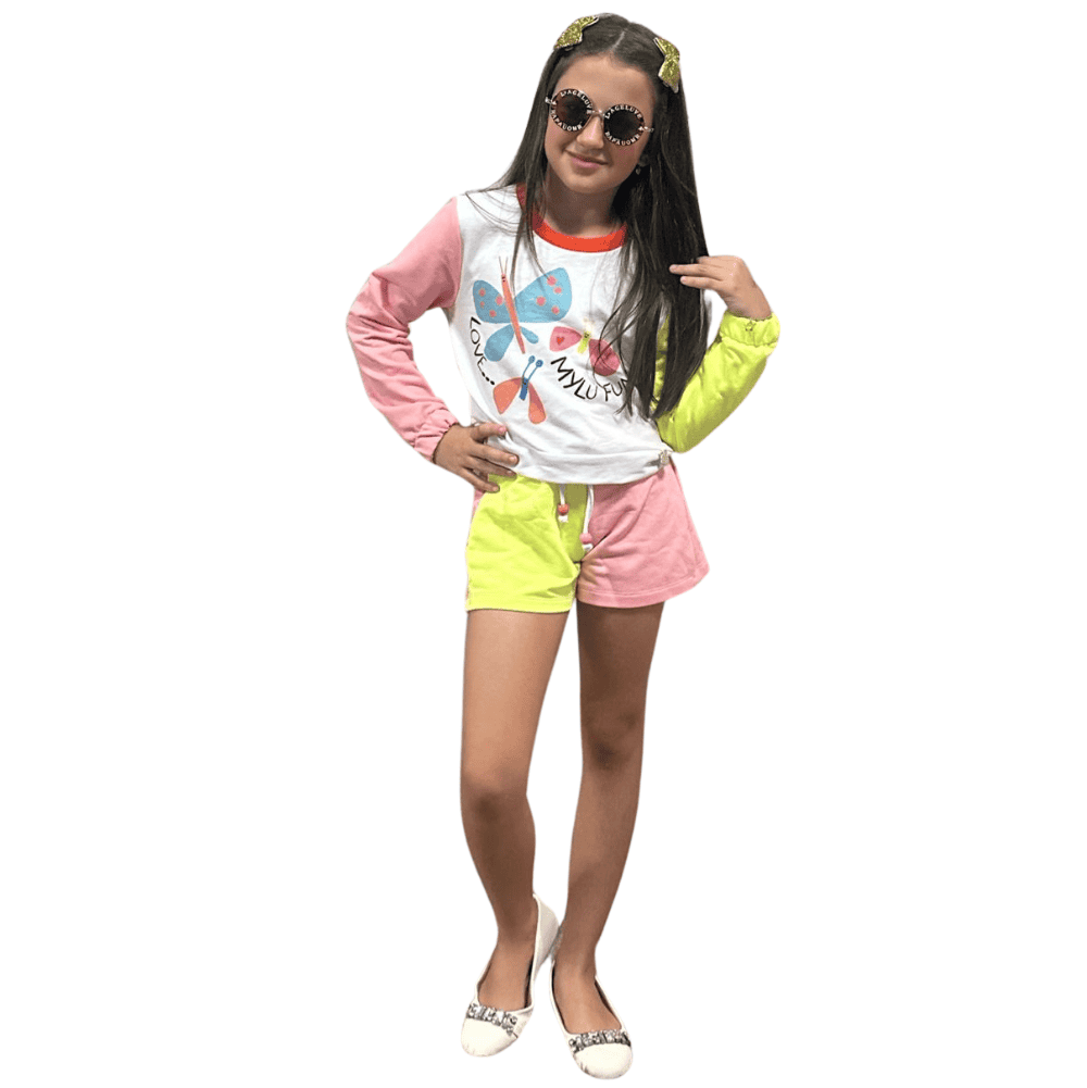 Foto 1 - CONJUNTO INFANTIL FEMININO BLUSAO E SHORT MYLU