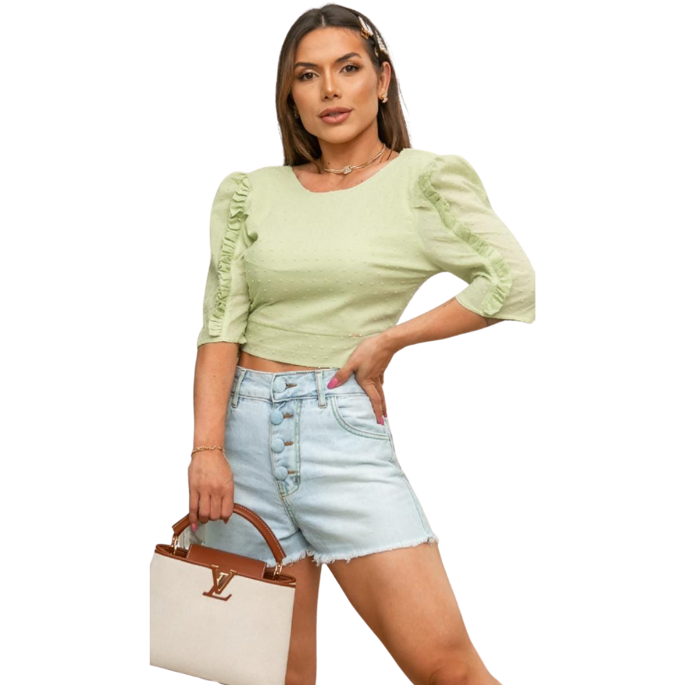 Foto 1 - SHORTS JEANS FEMININO COM BOTÕES