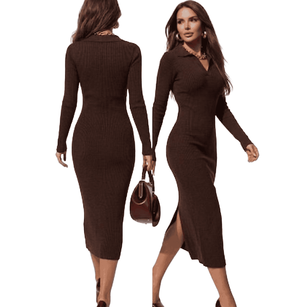 Foto 1 - VESTIDO MIDI CANELADO GOLA POLO