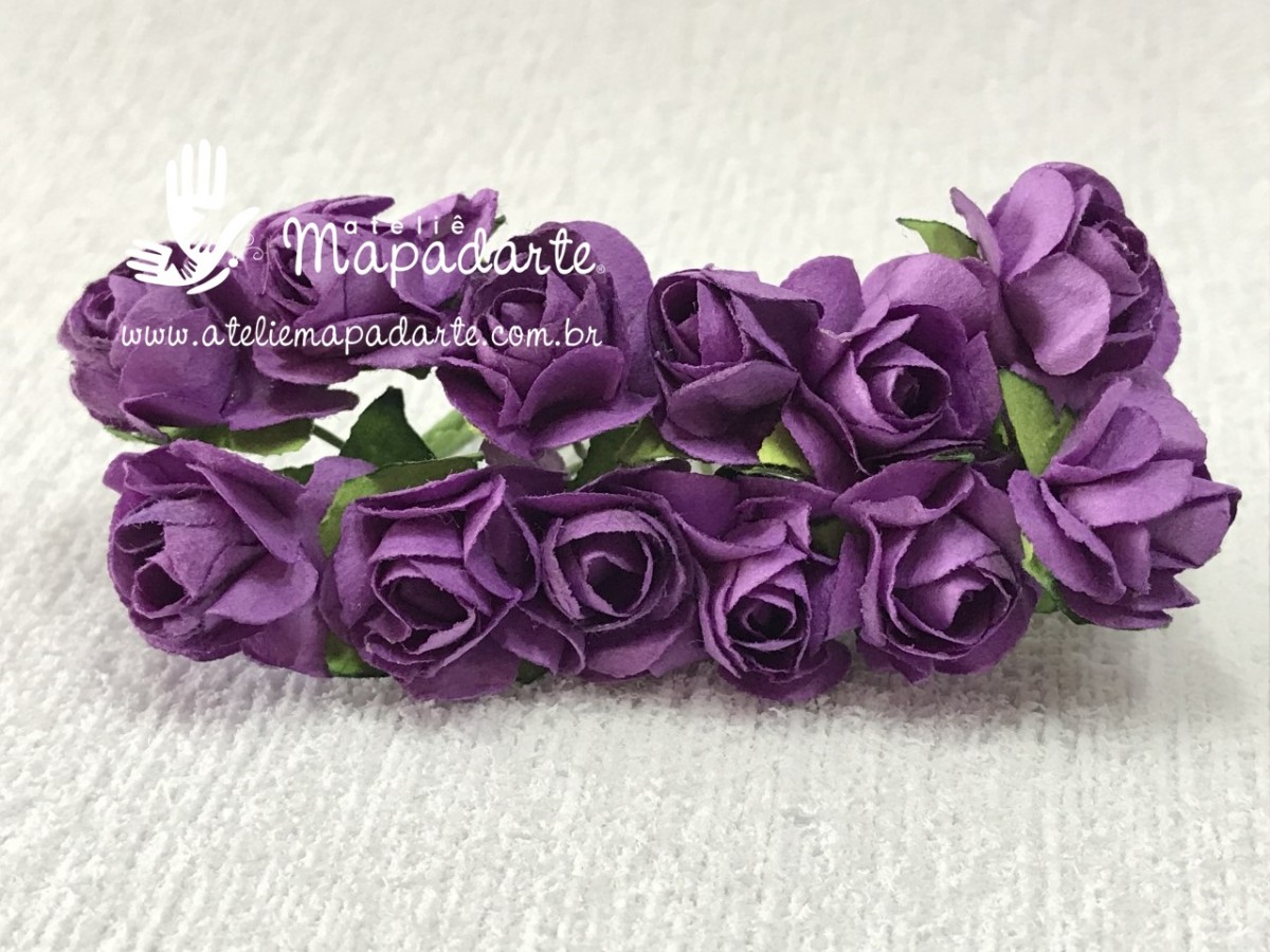 Foto 1 - Cód M2685 Rosinhas  de papel violeta com caule, 12 un
