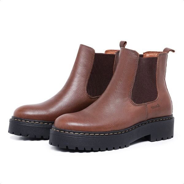 Imagem do produto Coturno Bota Feminina Em Couro Com Marrom Tratorado Chelsea