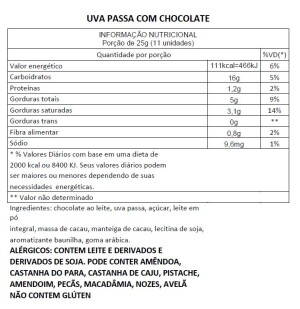 Foto4 - Uva Passa Preta coberta com Chocolate ao Leite - 150G