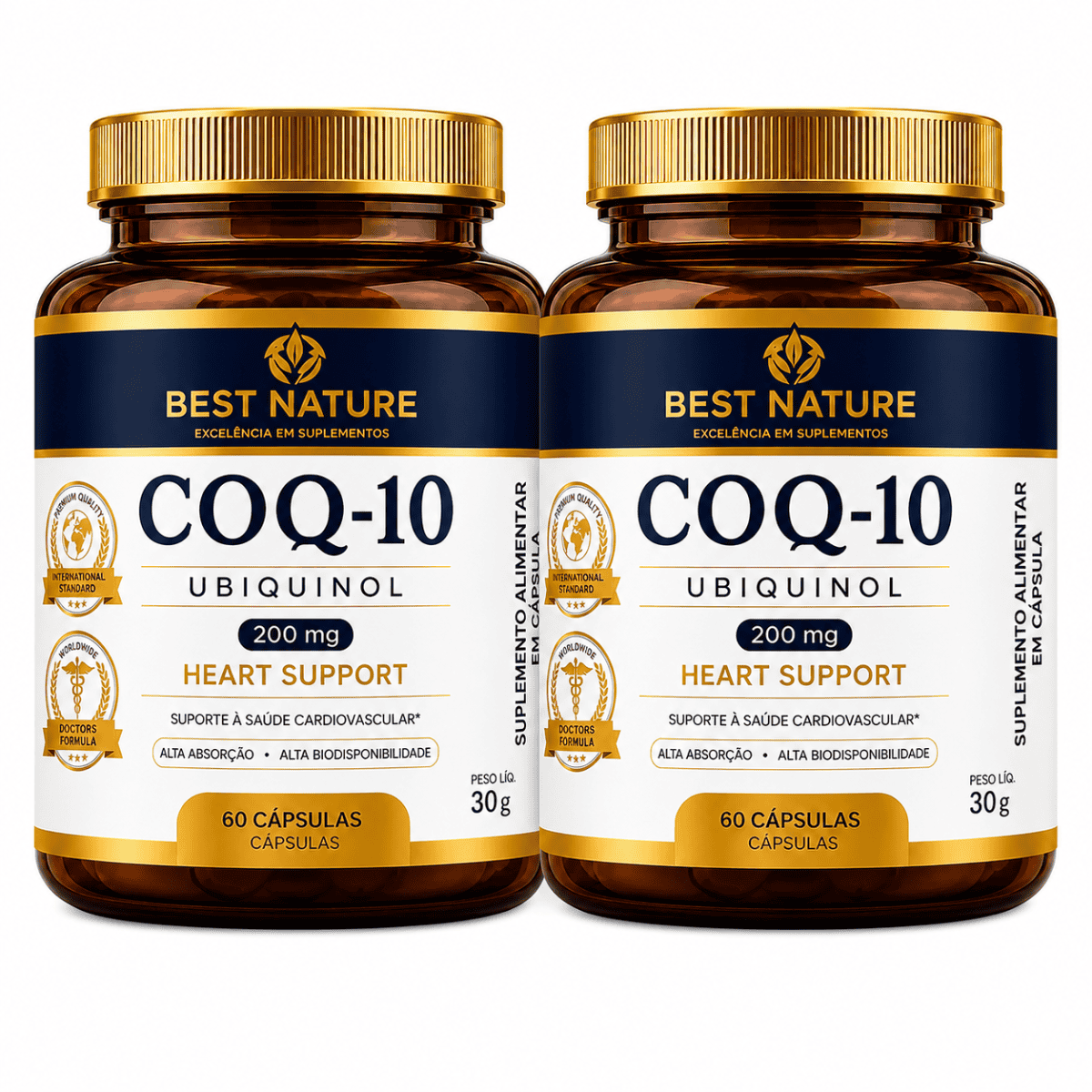 Foto 1 - 2x Coenzima Q10 200mg p/Caps Ubiquinol 100% Absorção 60 Cápsulas