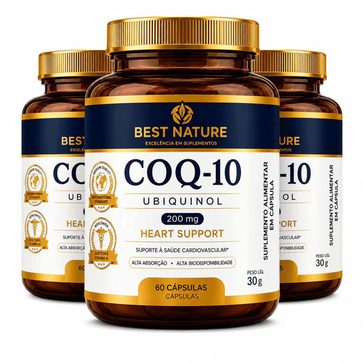 Foto 1 - 3x Coenzima Q10 200mg p/Caps Ubiquinol 100% Absorção 60 Cápsulas