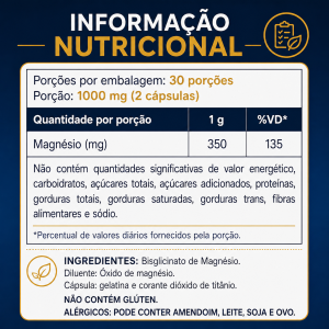 Foto2 - Magnésio Quelato Bisglicinato Inorgânico Vegana 350mg 60 Cápsulas
