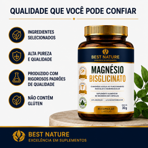 Foto7 - Magnésio Quelato Bisglicinato Inorgânico Vegana 350mg 60 Cápsulas