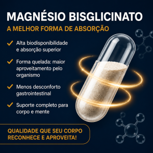 Foto5 - Magnésio Quelato Bisglicinato Inorgânico Vegana 350mg 60 Cápsulas