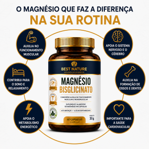 Foto6 - Magnésio Quelato Bisglicinato Inorgânico Vegana 350mg 60 Cápsulas