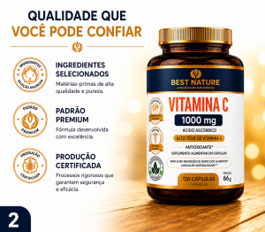 Foto6 - VITAMINA C 1.000mg Ácido Ascórbico Puro 120 Cápsulas 60 Porções
