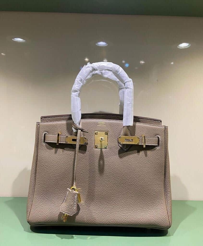 BOLSA HERMES BIRKIN 25 AÇO DOURADO CINZA - Bolsas de Luxo