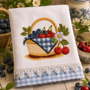 Foto1 - 1 Matriz de bordado farm house Pote Geleia Cerejas Blueberry Homemade Berry Patch kitchen