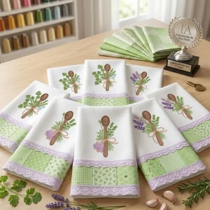 Foto2 - 15 Matrizes de Bordado Ervas e Temperos Colher de Pau Alho Coentro Lavanda para Panos de Prato (download imediato)
