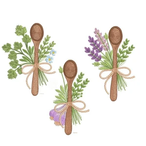 Foto4 - 15 Matrizes de Bordado Ervas e Temperos Colher de Pau Alho Coentro Lavanda para Panos de Prato (download imediato)