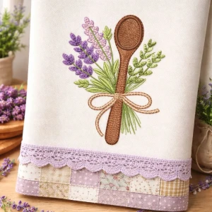 Foto5 - 15 Matrizes de Bordado Ervas e Temperos Colher de Pau Alho Coentro Lavanda para Panos de Prato (download imediato)