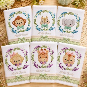 Foto9 - 20 Matrizes de Bordado Carinhas Menino e Menina Tigre leao Macaco Girafa Elefante Urso com lavandas Infantil - safari baby embroidery design