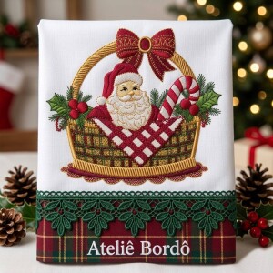 Foto9 - 3 Matrizes de Bordado Cestas de Natal Papai Noel e Enfeites - Coleção Natalina para Toalhas e Panos de Prato