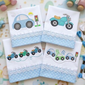 Foto7 - 30 Matrizes de Bordado Carrinho Motocicleta Semaforo Infantil Transito - Baby Boy Transportation Embroidery