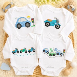 Foto8 - 30 Matrizes de Bordado Carrinho Motocicleta Semaforo Infantil Transito - Baby Boy Transportation Embroidery