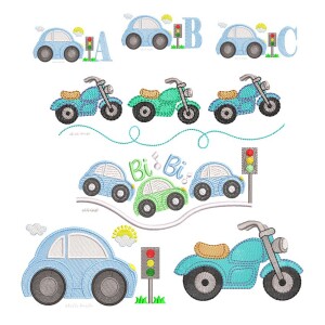 Foto6 - 30 Matrizes de Bordado Carrinho Motocicleta Semaforo Infantil Transito - Baby Boy Transportation Embroidery