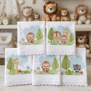 Foto3 - 5 Matrizes de Bordado Safari Paisagem Animais Leao Girafa Guaxinim Macaco - Safari Baby Embroidery - download imediato