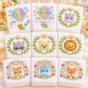 Foto2 - 50 Matrizes de bordado Safari Baby Embroidery Designs Bundle para bordar enxoval infantil - download imediato