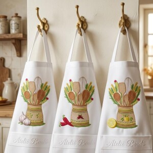 Foto5 - 6 Matrizes de Bordado Cozinha Farmhouse Colheres Espátulas Talheres Alho Limão Pimenta