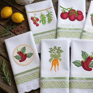 Foto8 - 7 Matrizes de bordado Ervas, Temperos, Legumes, Pimentas, Varal de Cozinha para bordar enxoval - Kitchen embroidery designs