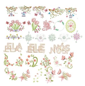 Foto3 - 80 Matrizes de Bordado Florais com Palavras Ele Ela Nós para Toalhas Banho Rosto Lavabo e Enxovais - download imediato