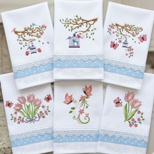 Foto2 - 80 Matrizes de Bordado Florais com Palavras Ele Ela Nós para Toalhas Banho Rosto Lavabo e Enxovais - download imediato