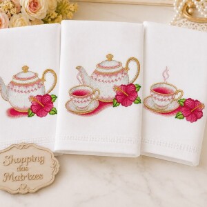 Foto1 - Embroidery Design Tea Time - Matriz de bordado Chá de Hibisco Xicara bule