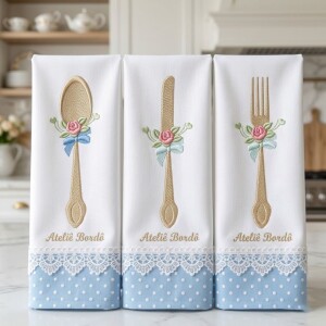 Foto2 - kit 10 Matrizes de Bordado Talheres Decorativos Florais e Frases de Cozinha - Kitchen Embroidery Designs download imediato