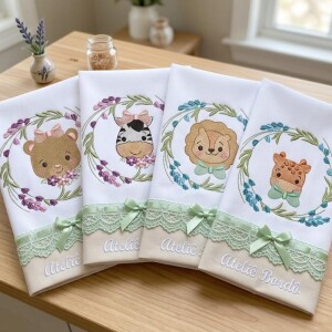 Foto5 - 20 Matrizes de Bordado Carinhas Menino e Menina Tigre leao Macaco Girafa Elefante Urso com lavandas Infantil - safari baby embroidery design