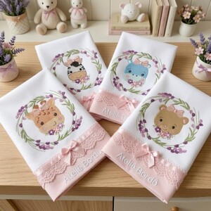 Foto7 - 20 Matrizes de Bordado Carinhas Menino e Menina Tigre leao Macaco Girafa Elefante Urso com lavandas Infantil - safari baby embroidery design