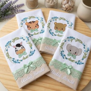 Foto3 - 20 Matrizes de Bordado Carinhas Menino e Menina Tigre leao Macaco Girafa Elefante Urso com lavandas Infantil - safari baby embroidery design