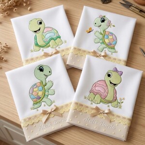 Foto1 - Kit Matrizes de Bordado Tartarugas Infantil Baby para Fraldas Toalhas e Enxoval - download imediato
