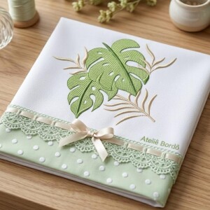 Foto1 - Matriz de Bordado Costela de Adão Planta Tropical para Toalhas e Decoração - download imediato