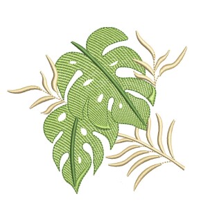Foto2 - Matriz de Bordado Costela de Adão Planta Tropical para Toalhas e Decoração - download imediato