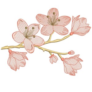 Foto3 - Matriz de Bordado Flor de Cerejeira com Ramos Florais Delicados para Enxoval - download imediato