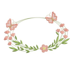 Foto2 - Matriz de Bordado Moldura Floral com Ramos e Borboleta para Toalhas e Enxoval - download imediato