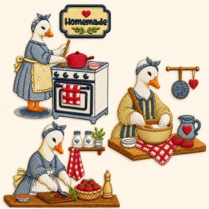 Foto2 - 3 Matrizes de Bordado Gansos Farm house na Cozinha Country - Goose Kitchen Embroidery Designs